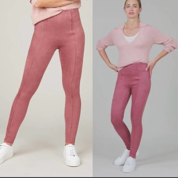 Spanx Faux Suede Leggings Rich Pink Tan Slimming Control, size M - Picture 1 of 16